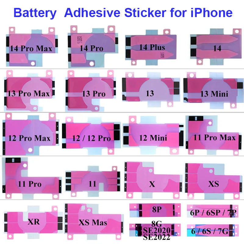 Bateria adesivo adesivo para iPhone, iPhone 15Pro Max, 14, 13, 12, 11, X, XR, XS, Max, fita dupla, cola parte, alta qualidade, 10pcs