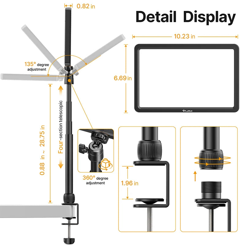 VIJIM K20 11 polegadas Painel de Luz Diammable 2500K-9000K LED Key Light com controle remoto 30m Estender Light Stand para Live Stream