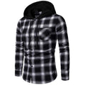 Camisa de algodão xadrez casual masculina, pulôver de manga comprida, blusa com capuz, alta qualidade, outono, inverno, moda