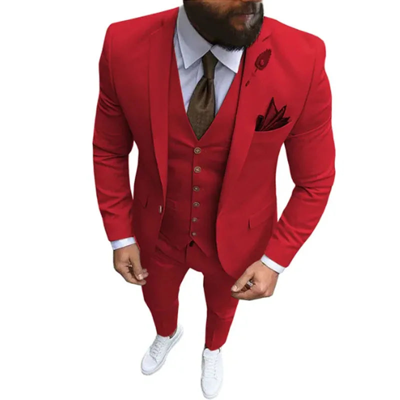 Ternos masculinos de 3 peças, slim fit, formal, casual, negócios, lapela champanhe, smoking formal para padrinhos de casamento (blazer + calça + colete)