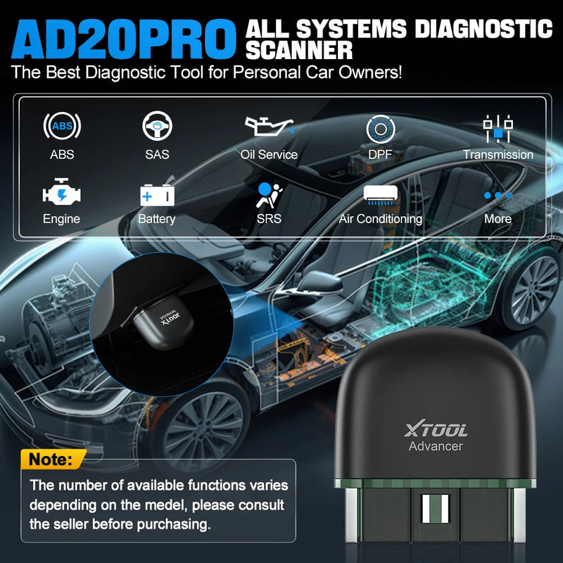 XTOOL Advancer AD20Pro OBD2 Bluetooth Scanner Sistema completo Ferramenta de diagnóstico de carro obd2 Scanner Redefinição de óleo e leitor de código de teste de bateria, entrega do armazém local