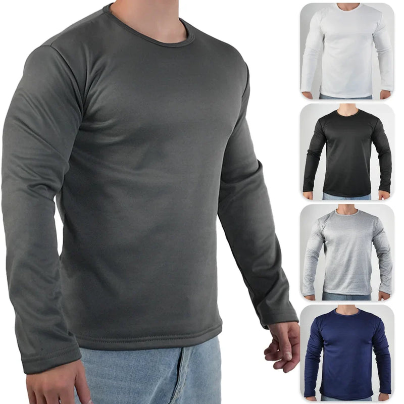 Roupa íntima ultra térmica masculina, clima frio extremo, manga comprida, camada base, forro de lã, novo inverno, gola redonda, camisas de fundo