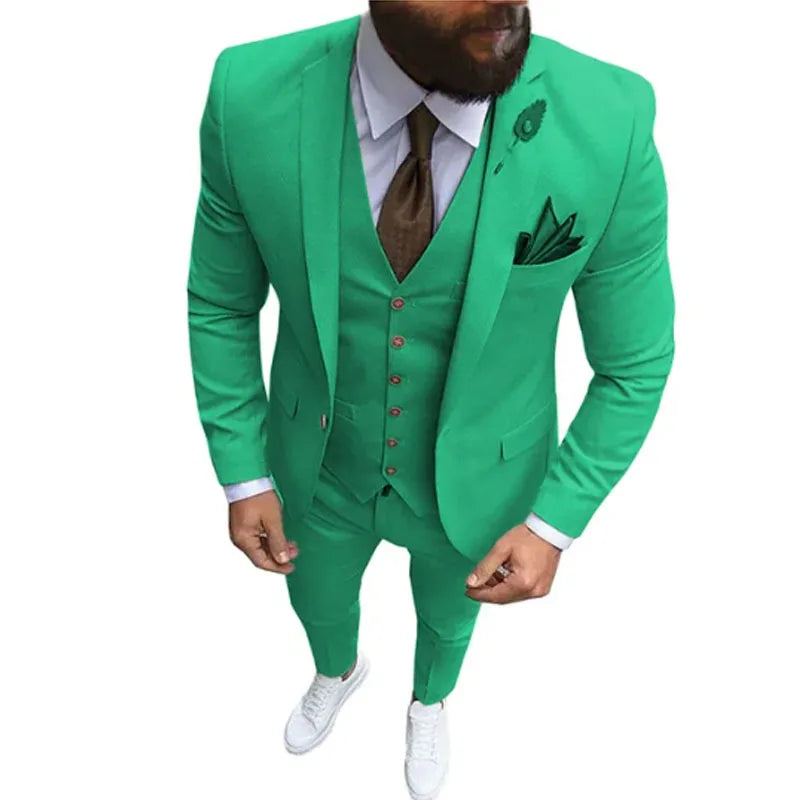 Ternos masculinos de 3 peças, slim fit, formal, casual, negócios, lapela champanhe, smoking formal para padrinhos de casamento (blazer + calça + colete)