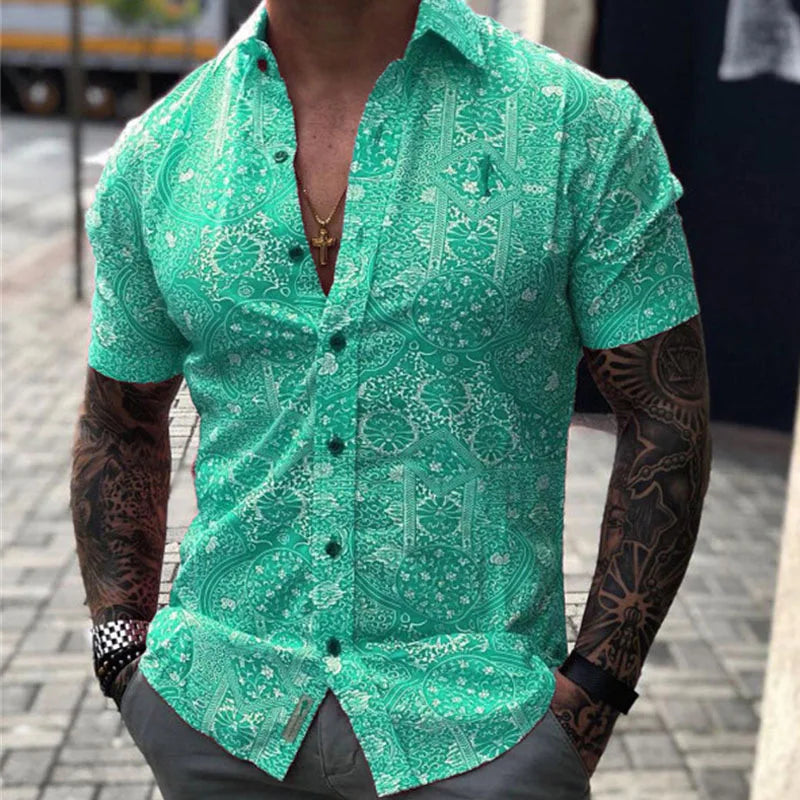 Camisa retrô xadrez masculina estampada vintage, manga havaiana curta grande, moda casual de luxo, verão, 2023