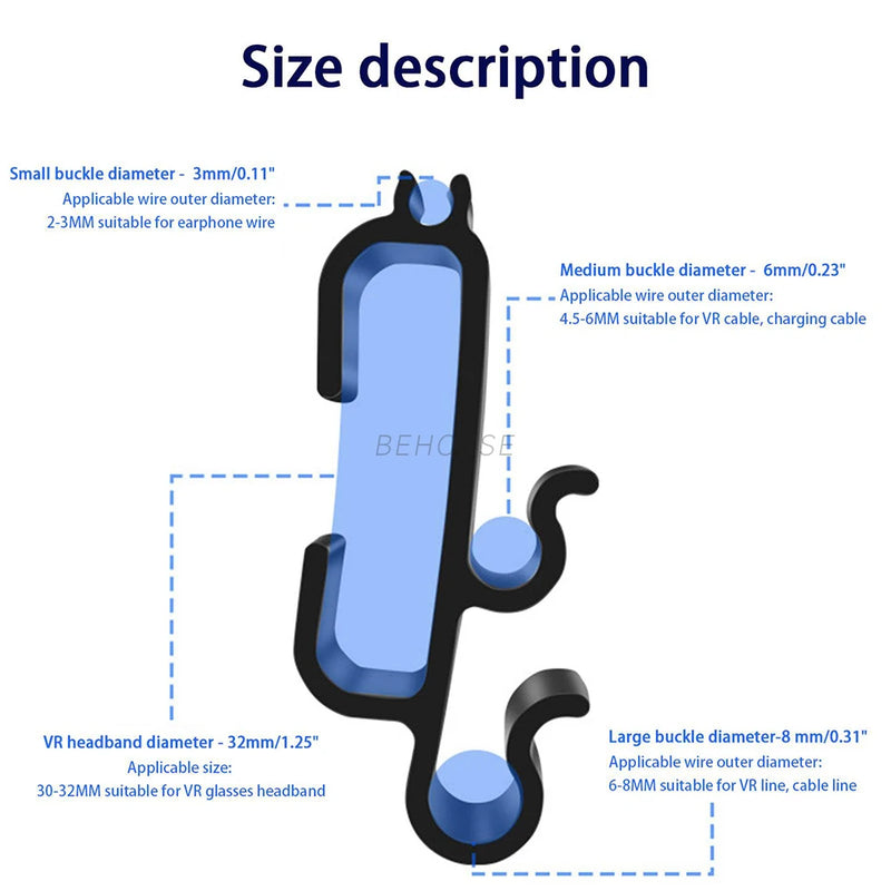 VR cabo braçadeira fivela cabo de dados Fixer Clip, Headset Strap Acessórios, apto para Oculus Quest 2, Quest 3, Pico 3, Pico 4, Link padrão