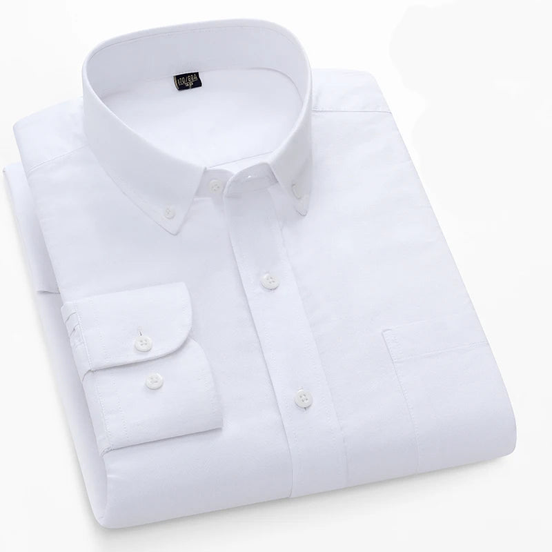 Camisa Oxford xadrez casual masculina, confortável, de algodão puro, com botões, ajuste regular, listrada, social, de alta qualidade