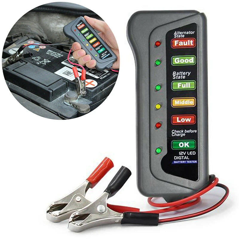 Testador De Bateria De Carro, Alternador Digital, 6 Luzes LED Display, Ferramenta De Diagnóstico, 12V