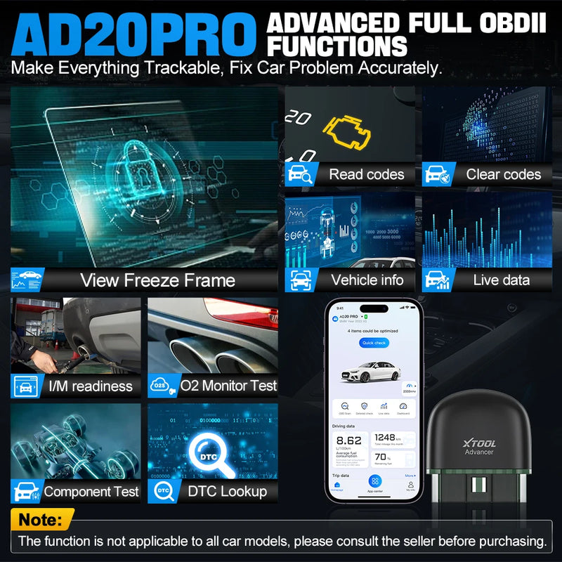 XTOOL Advancer AD20Pro OBD2 Bluetooth Scanner Sistema completo Ferramenta de diagnóstico de carro obd2 Scanner Redefinição de óleo e leitor de código de teste de bateria, entrega do armazém local