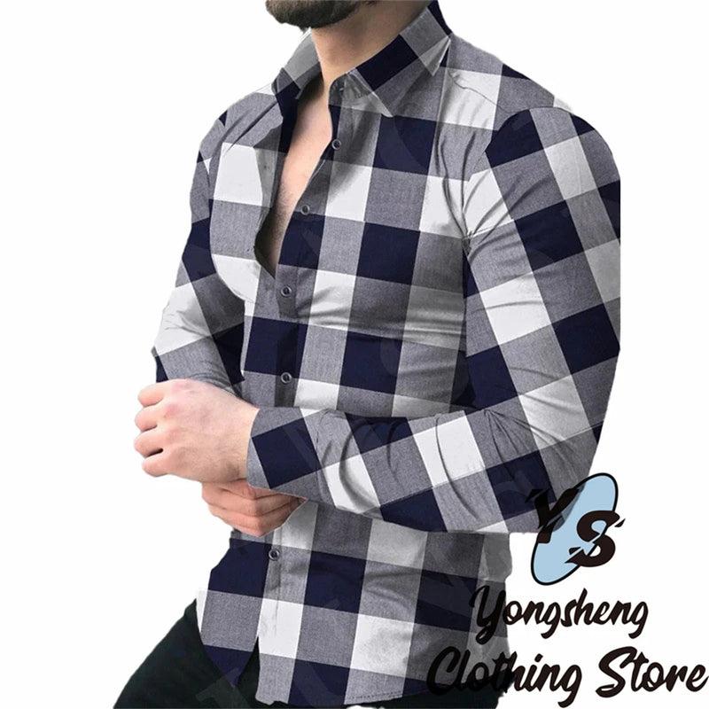 Camisas de Manga Longa dos homens Camisas Xadrez Moda de Alta Qualidade Men's Tops Casual Fashion Business Moda New Plus Size Clothing