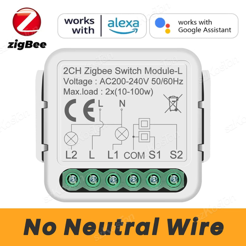 Tuya Zigbee Smart Mini Switch Módulo Relé, sem fio neutro, 2 Way Control, 1, 2, 3, 4 Gang, funciona com Alexa, Google Home, Zigbee2mqtt