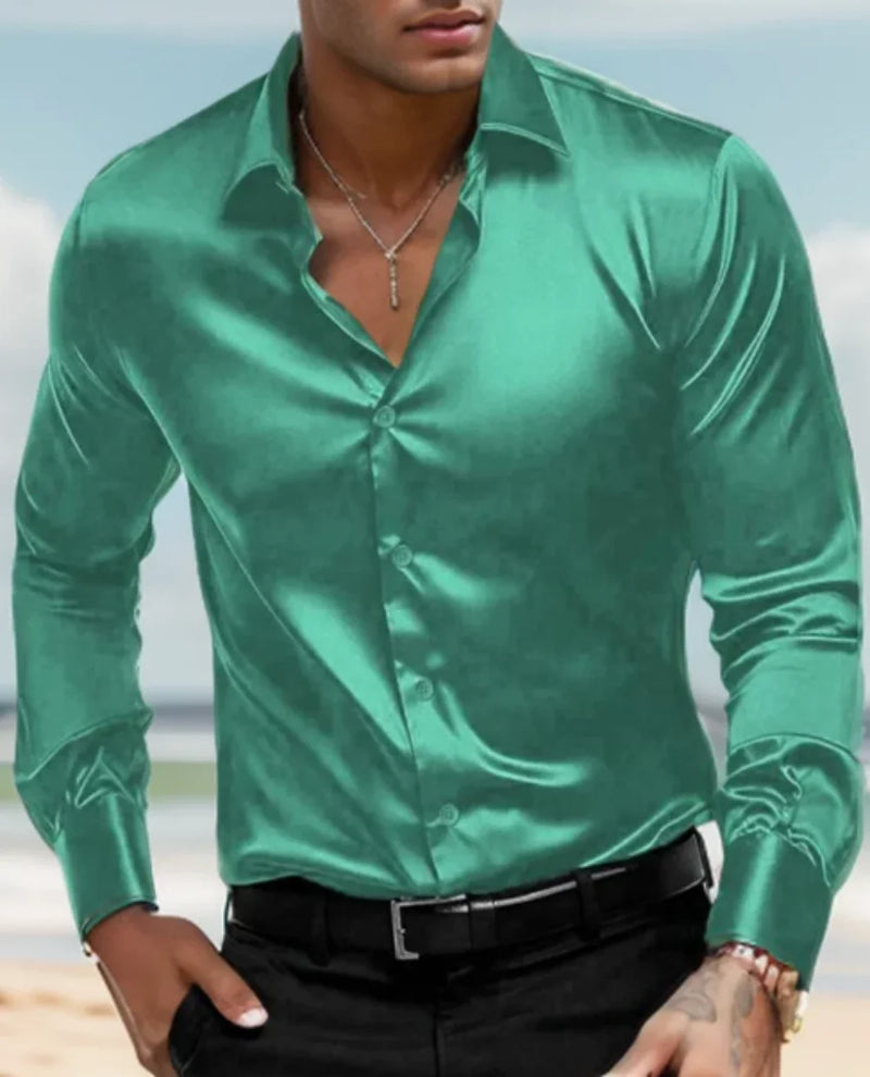 2024 nova primavera e outono camisa masculina cor sólida negócios cidade lazer lapela cardigan fino mangas compridas topos