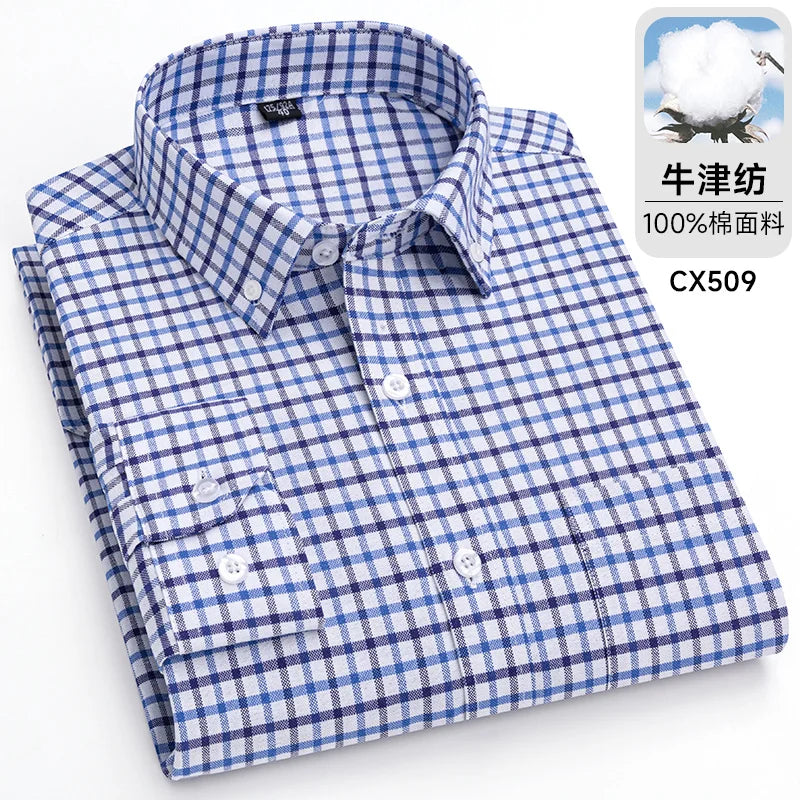 100% algodão oxford masculino listrado camisas xadrez masculino negócios casual de alta qualidade camisa de manga longa para homens camisa de botão S-6XL 7xl