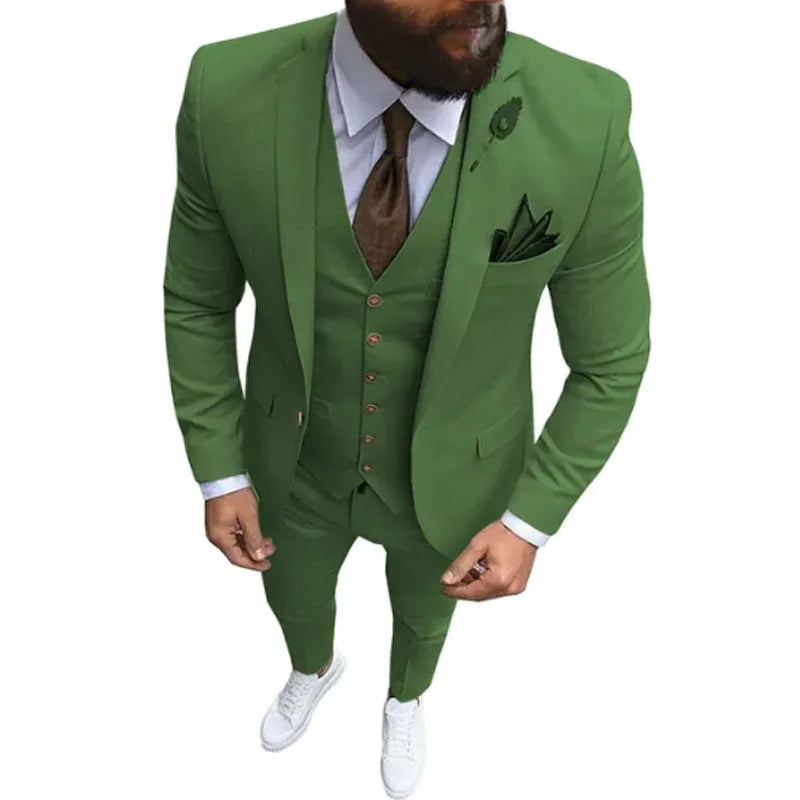 Ternos masculinos de 3 peças, slim fit, formal, casual, negócios, lapela champanhe, smoking formal para padrinhos de casamento (blazer + calça + colete)