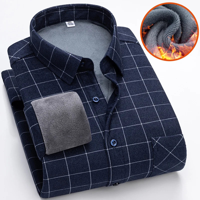 Camisa de lã grossa masculina com gola virada para baixo, camisas de botão, manta comercial, manga comprida, roupas quentes, clássica, outono, inverno