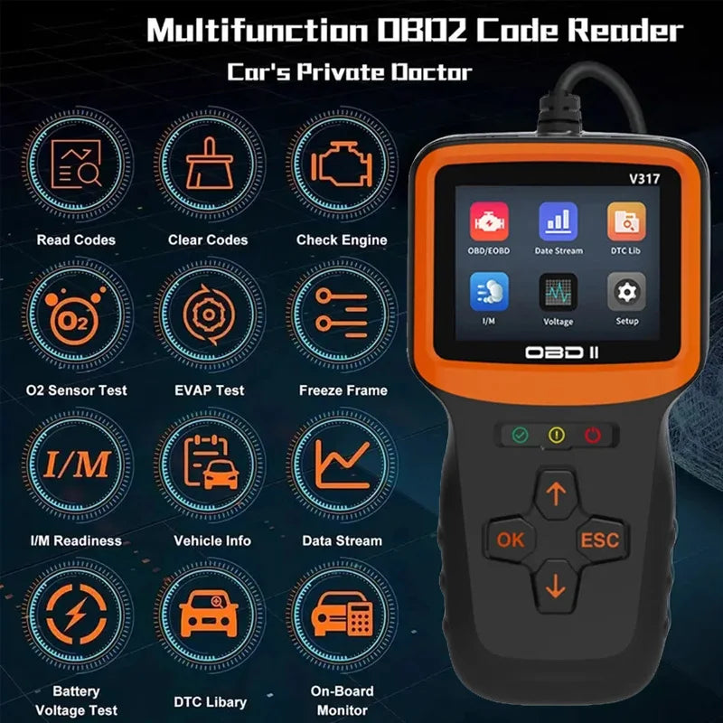 Professional Auto Engine System Ferramenta de Diagnóstico OBD2 Scanner, Lifetime Free Automotive DTC Lookup Code Reader, Car Diagnostic Tool, Novo