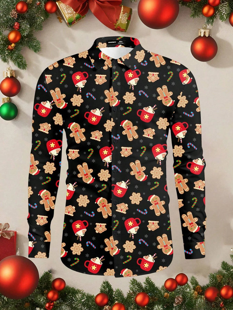 Tema do festival de natal masculino 3d impresso camisas formais árvore de natal papai noel gráfico camisa de manga longa moda masculina