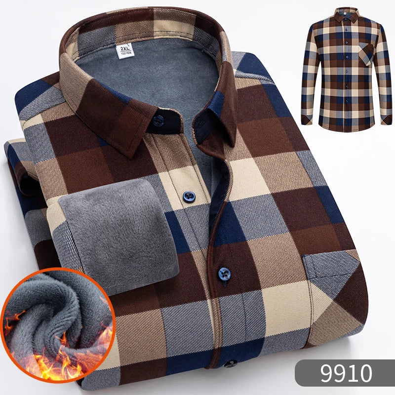 Camisa de lã grossa masculina com gola virada para baixo, camisas de botão, manta comercial, manga comprida, roupas quentes, clássica, outono, inverno