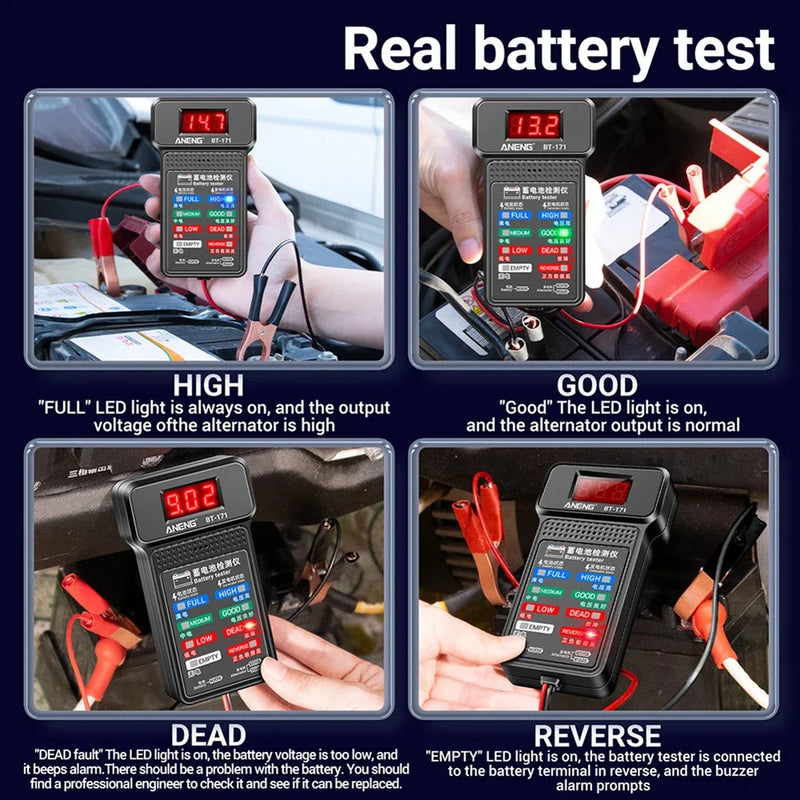 Testador de bateria digital lcd 12v, analisador de bateria automática, sistema de partida de carregamento, testador de bateria de carro, ferramentas de diagnóstico