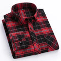 7XL 8XL Plaid Shirts For Men's Long Sleeve Cotton Fashion Single Patch Pocket Design  Casual Standard-Fit Thick Flannel Shirt