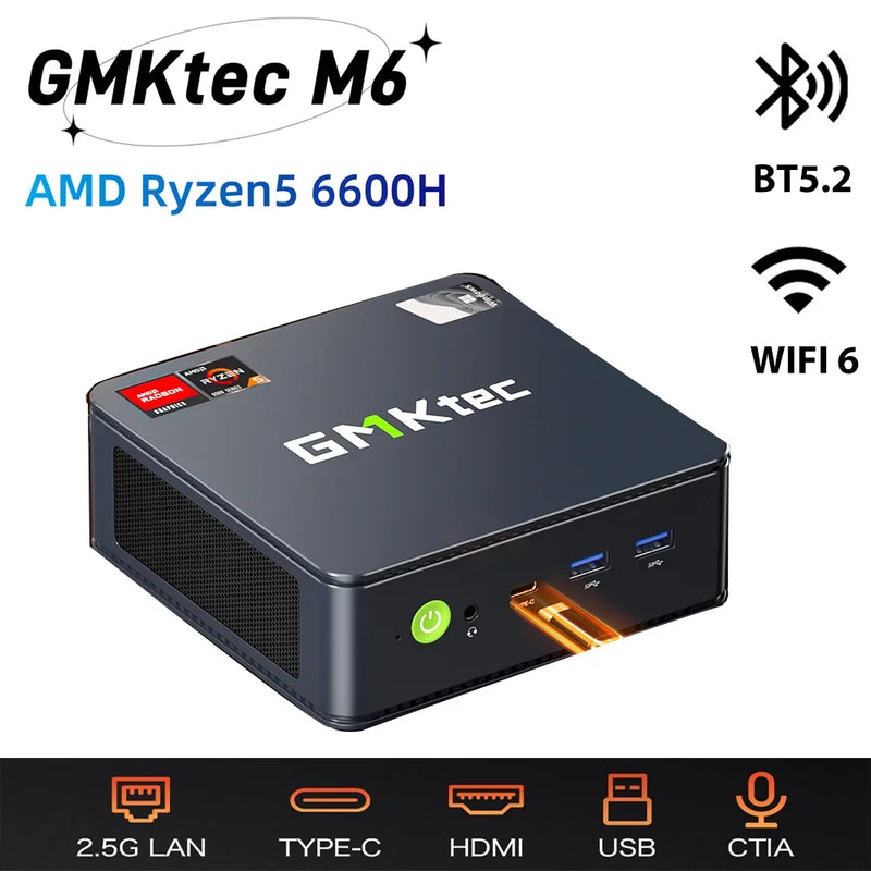 GMKtec M6 ryzen5 mini pc gamer AMD RYZEN5 6600H DDR5 16GB 500GB 32GB 1TB SSD 5600Mhz NVME Pcie 3.0 computador para jogos diy