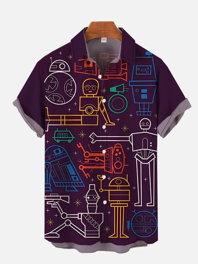 Camisa estampada em desenho 3D masculina, camisa havaiana, blusas de praia, manga curta, lapela vocacional, moda menino, fofo, 2024