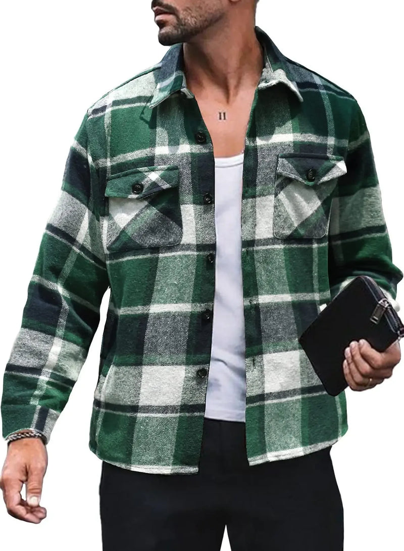 Camisa de cardigã xadrez solta masculina, blusa de manga comprida, de peito único, gola virada para baixo, nova moda, primavera, outono