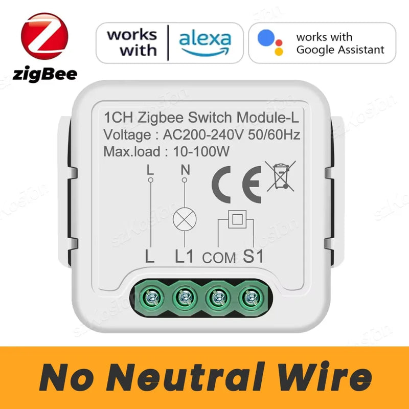 Tuya Zigbee Smart Mini Switch Módulo Relé, sem fio neutro, 2 Way Control, 1, 2, 3, 4 Gang, funciona com Alexa, Google Home, Zigbee2mqtt