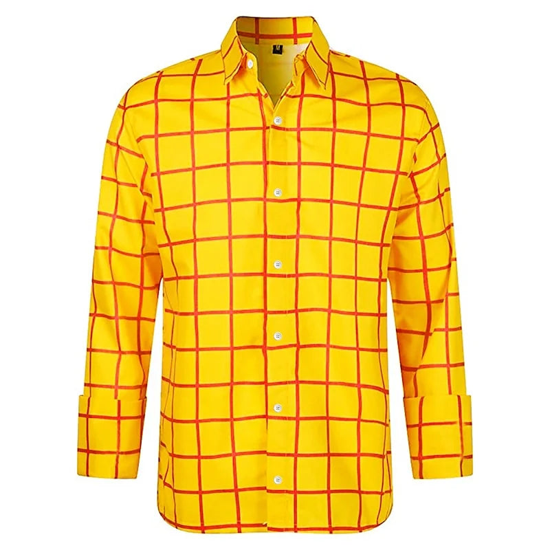 Camisa xadrez manga comprida masculina, lapela amarela, roupa de trabalho, estampa, primavera e outono, festa, 11 cores, tamanho grande, XS-6XL