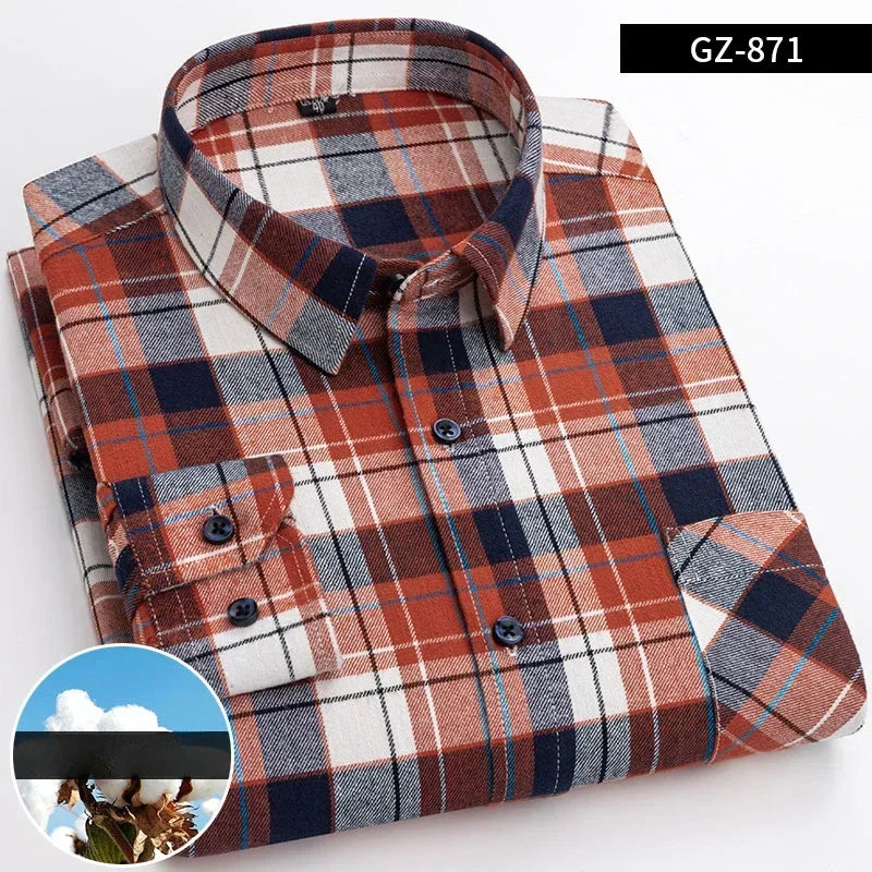 Camisas de manga comprida justa para homens, tops xadrez casuais, roupas coreanas populares, 100% algodão, macias, plus size, 6XL, novas