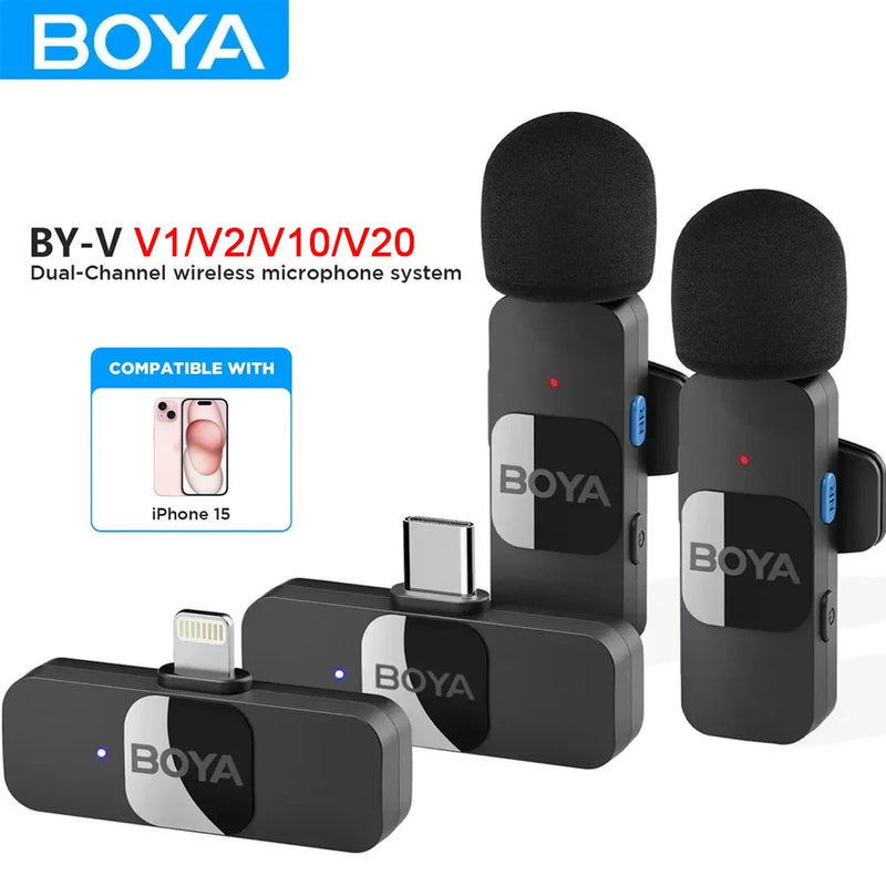 BOYA-Microfone de lapela sem fio, BY-V, iPhone, Android, SmartPhone, PC, Computador, USB-C Dispositivos, Streaming de Gravação do YouTube