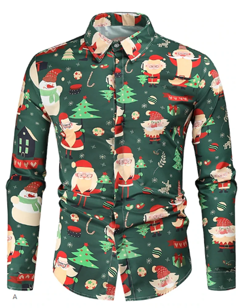 Camisa de Natal xadrez manga longa masculina, impressão 3D floco de neve, rua casual, lapela, roupa macia, design de moda, 6XL