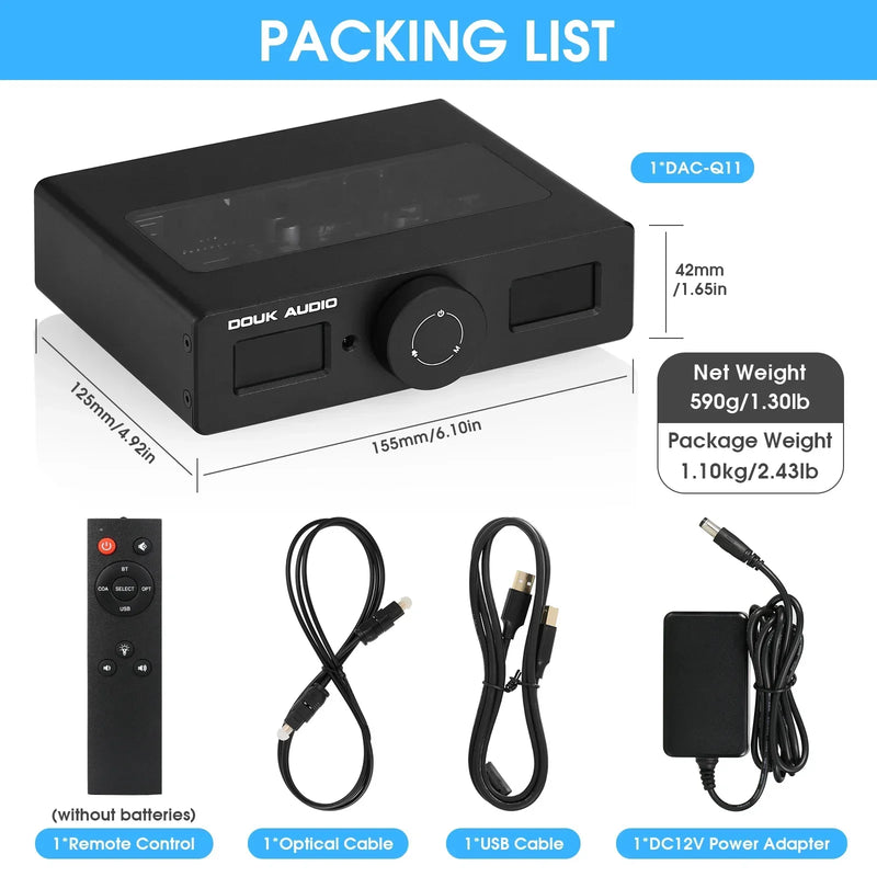 Douk Audio HiFi ESS9038Q2M + AK4493 USB DAC Adaptador de áudio COAX/OPT Conversor digital para analógico DSD256 DAC-Q11