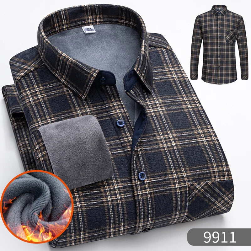 Camisa de lã grossa masculina com gola virada para baixo, camisas de botão, manta comercial, manga comprida, roupas quentes, clássica, outono, inverno