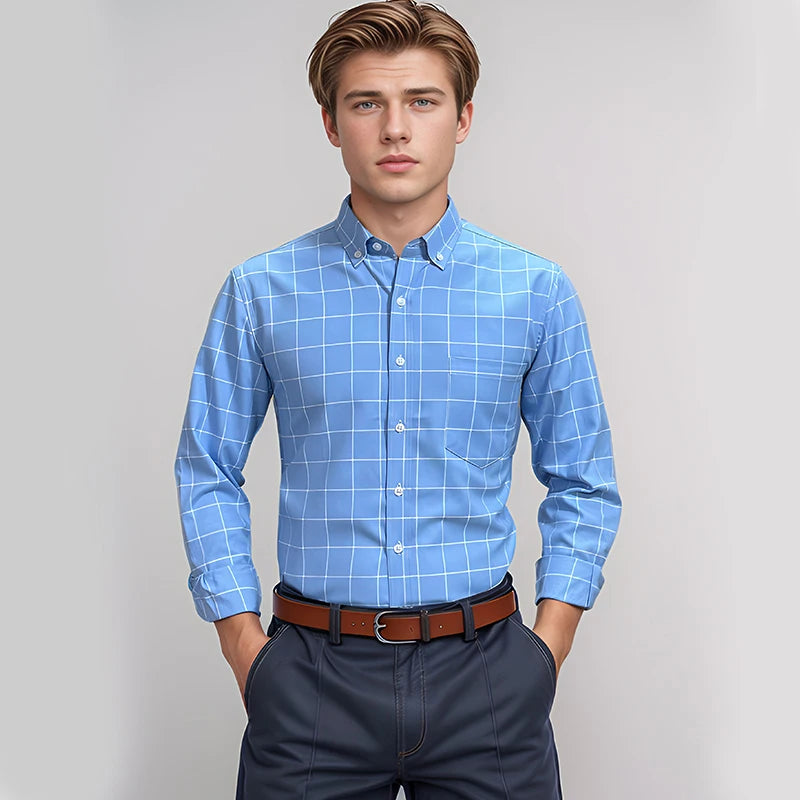 Novo 100% algodão oxford camisas xadrez masculinas negócios casuais de alta qualidade manga longa camisa de bolso para homens camisa de botão S-7XL