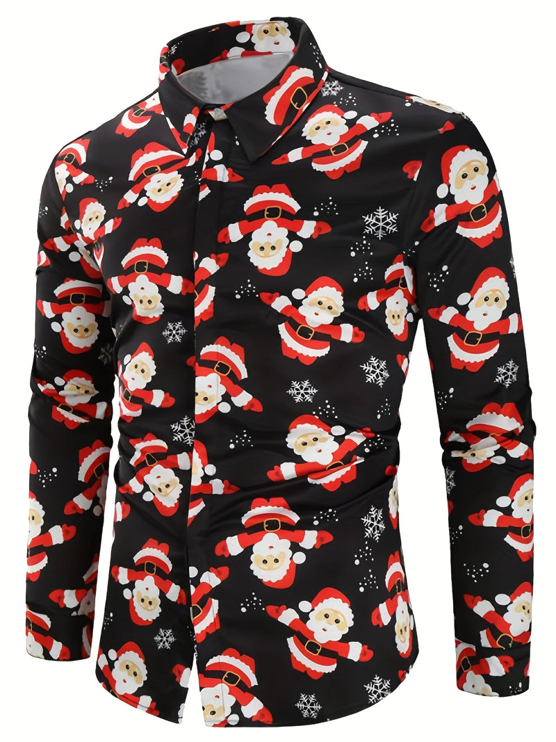 Tema do festival de natal masculino 3d impresso camisas formais árvore de natal papai noel gráfico camisa de manga longa moda masculina