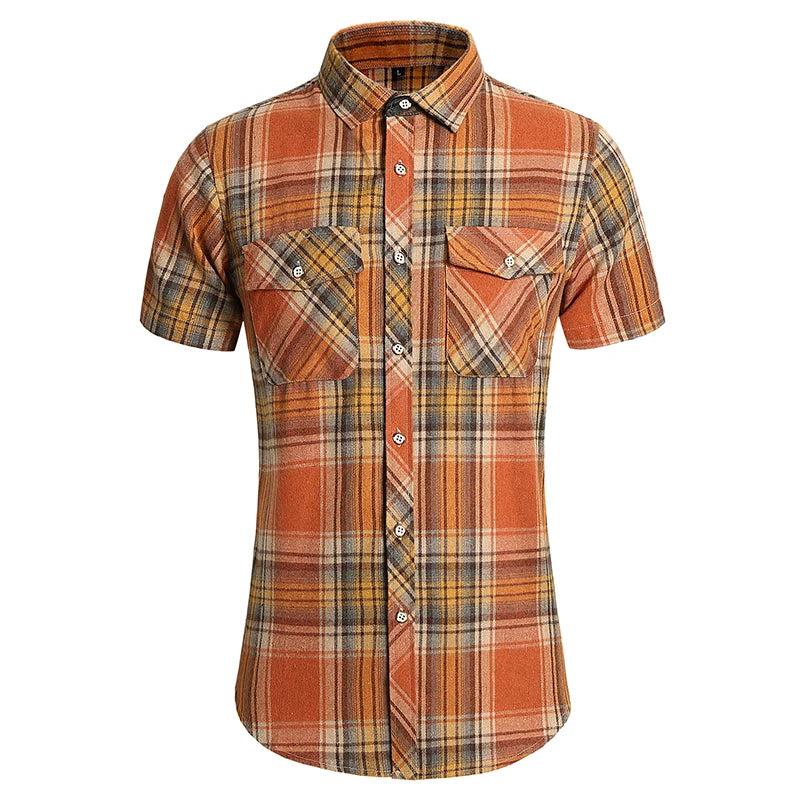 Camisa xadrez masculina com botões, manga curta, casual, tops 7xl, vinatge, verão, bolso duplo, roupas de grife, camisas de trabalho