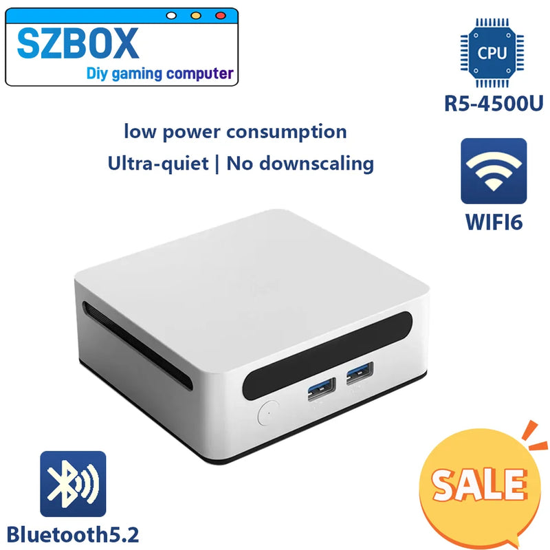 SZBOX-Mini PC Ryzen 5 4500U, 6 núcleos, 6 threads, Windows 11, DDR4, 3200MHz, SSD NVME, WiFi 6, BT 5.2, tela tripla, computador de jogos DIY