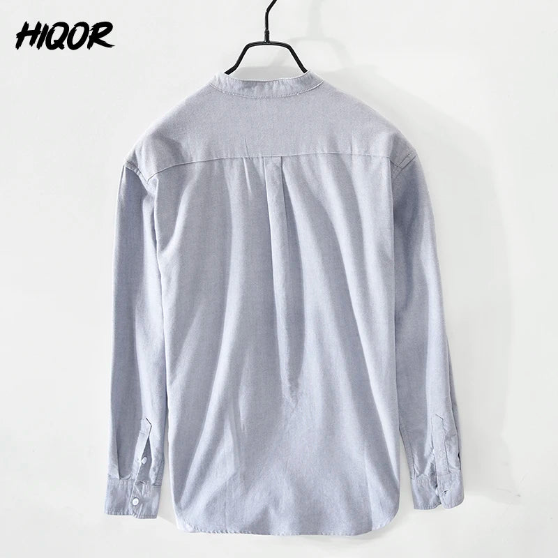 Hiqor camisa masculina 100% algodão all-match manga longa topos 2024 primavera verão camisas de cor sólida homem blusas casuais streetwear masculino