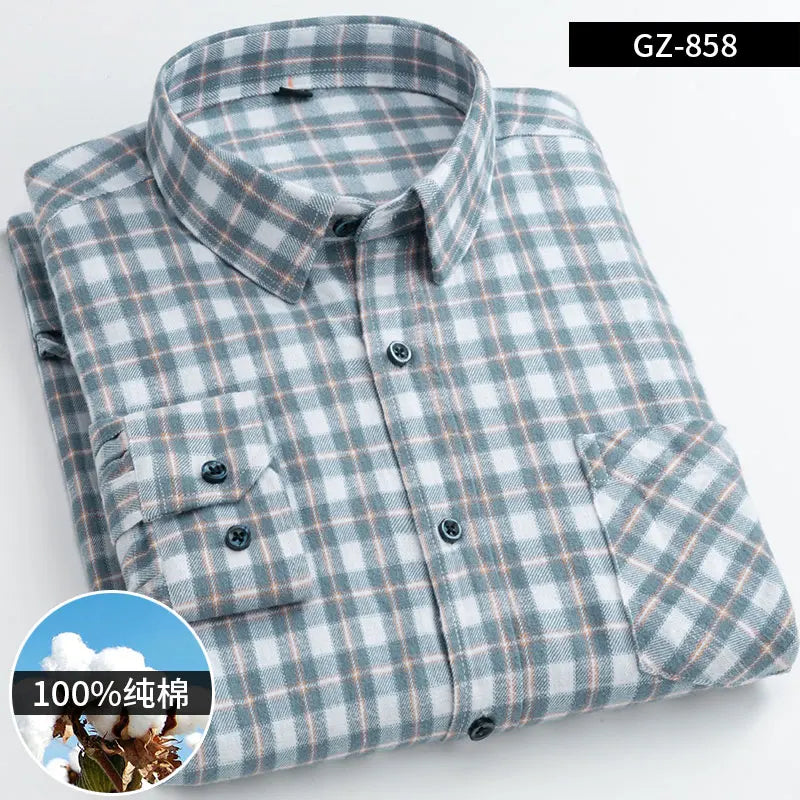 Moda masculina 100% algodão grosso escovado flanela camisas único remendo bolso manga longa padrão-ajuste xadrez xadrez xadrez camisa casual