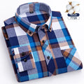 Camisa de flanela grossa masculina, manga comprida, algodão puro, design de bolso patch, camisas xadrez, ajuste padrão, jovens adultos, outono, inverno