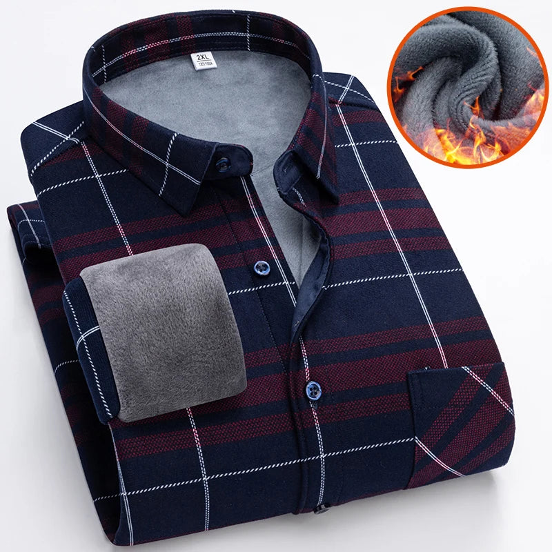 Camisa de lã grossa masculina com gola virada para baixo, camisas de botão, manta comercial, manga comprida, roupas quentes, clássica, outono, inverno