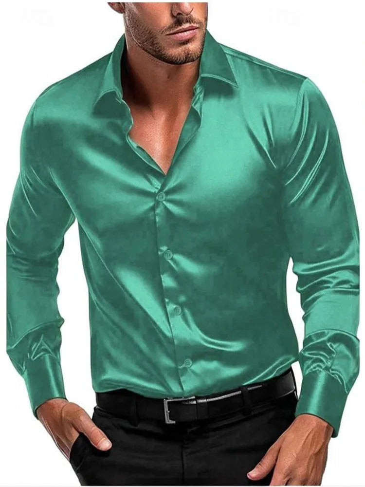 2024 nova primavera e outono camisa masculina cor sólida negócios cidade lazer lapela cardigan fino mangas compridas topos