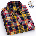 7XL 8XL Plaid Shirts For Men's Long Sleeve Cotton Fashion Single Patch Pocket Design  Casual Standard-Fit Thick Flannel Shirt