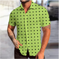 Camisa retrô xadrez masculina estampada vintage, manga havaiana curta grande, moda casual de luxo, verão, 2023