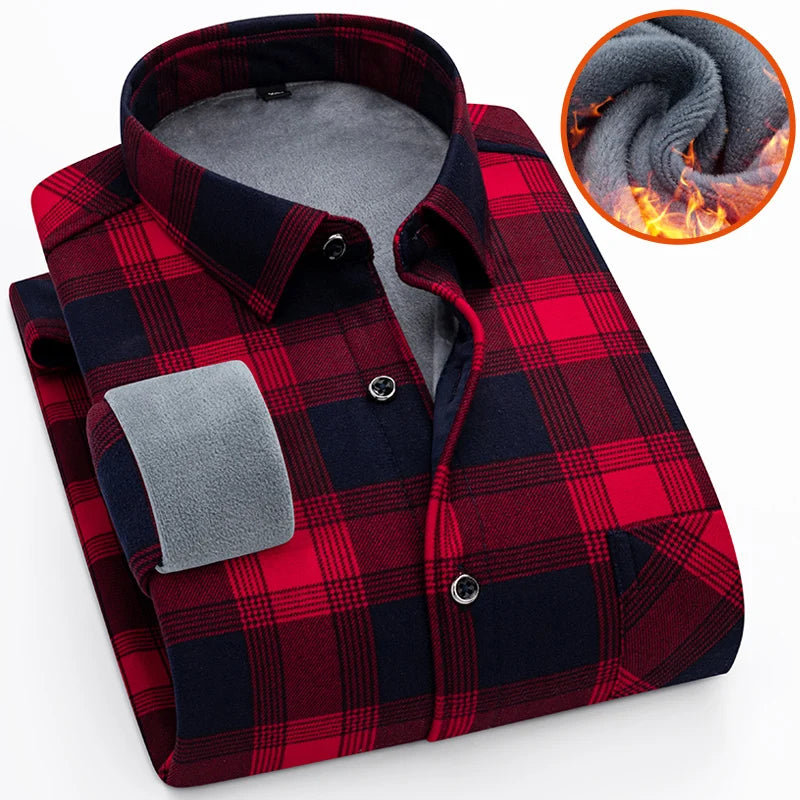 Camisa de lã grossa masculina com gola virada para baixo, camisas de botão, manta comercial, manga comprida, roupas quentes, clássica, outono, inverno