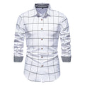 Camisa de manga longa de botão slim fit masculina, camisa xadrez, design de grandes dimensões, roupa respirável, 10 cores, moda