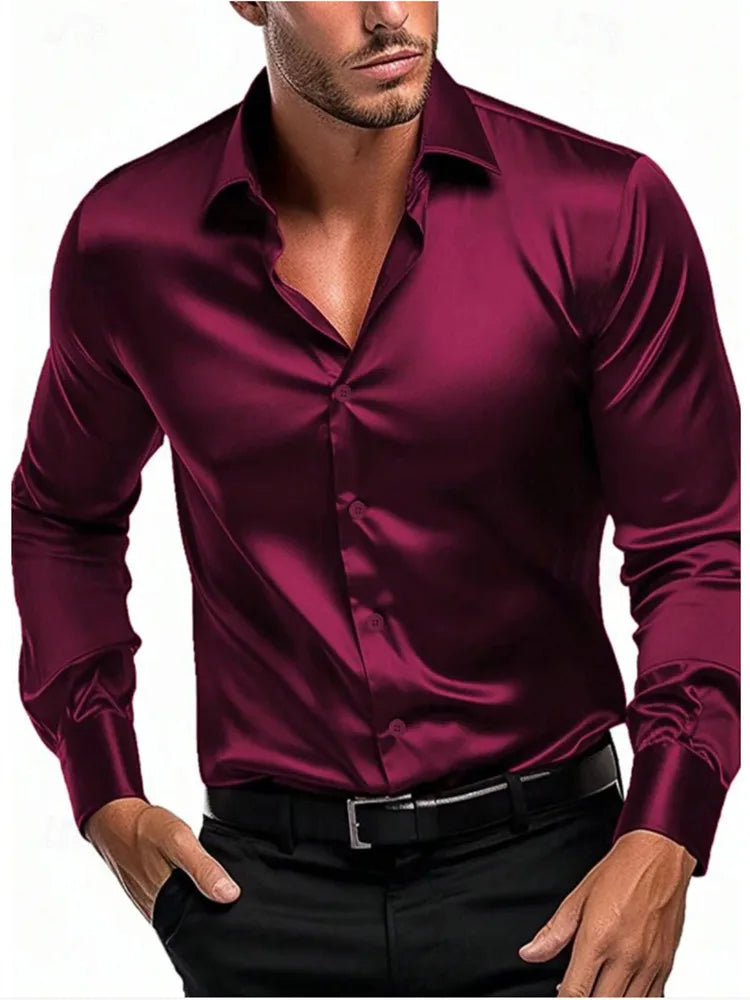 2024 nova primavera e outono camisa masculina cor sólida negócios cidade lazer lapela cardigan fino mangas compridas topos