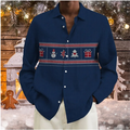 Camisa de Natal xadrez manga longa masculina, impressão 3D floco de neve, rua casual, lapela, roupa macia, design de moda, 6XL