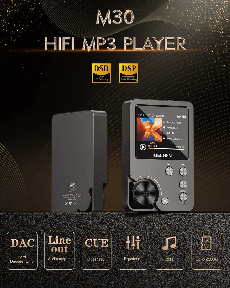 Lossless HiFi MP3 Player, MECHEN-M30, alta qualidade, 64GB Memory Card Support, 256GB