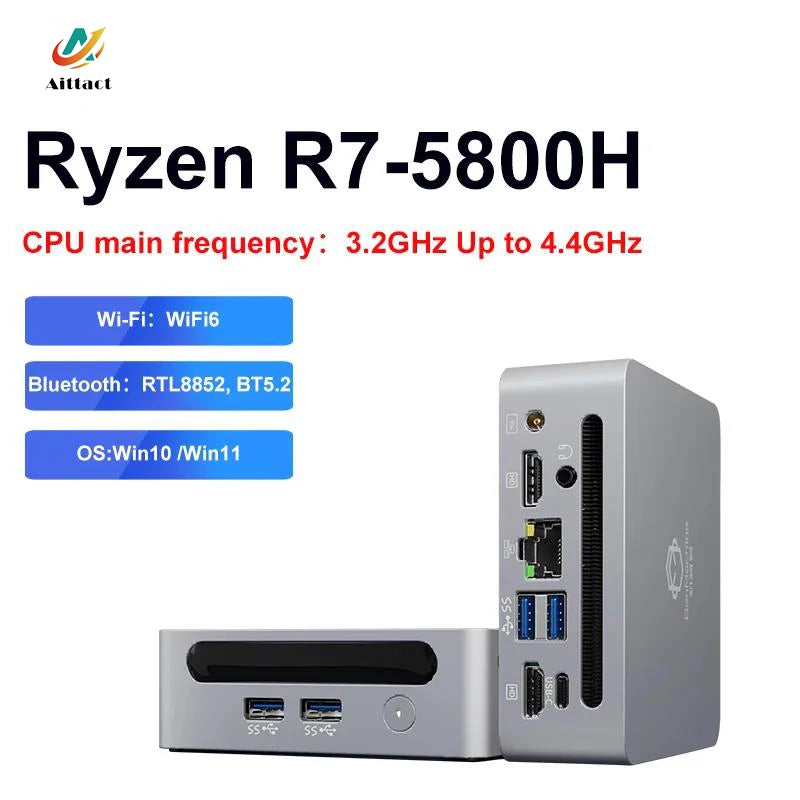 AITTACT-Mini PC Computador para Jogos Ryzen 9, 5900HX ES, Ryzen 7 5800H, Windows 11, DDR4 Max, 64GB, WiFi 6, RTL8852, BT5.2, DIY, Novo